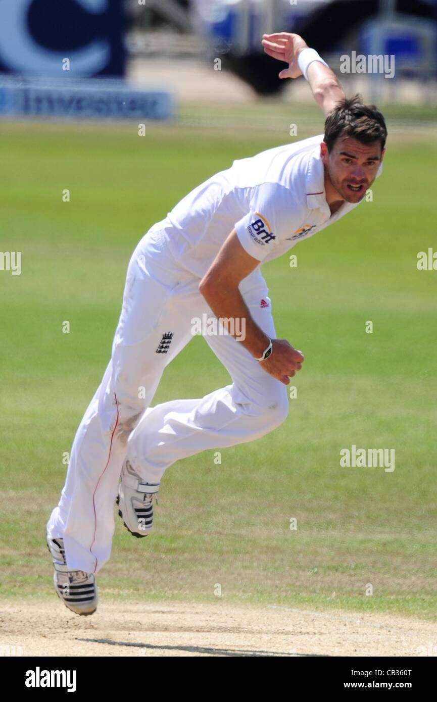 28.05.2012 Nottingham, England. Jimmy Anderson in action during the Second Test England against the West Indies at Trent Bridge. Stock Photo