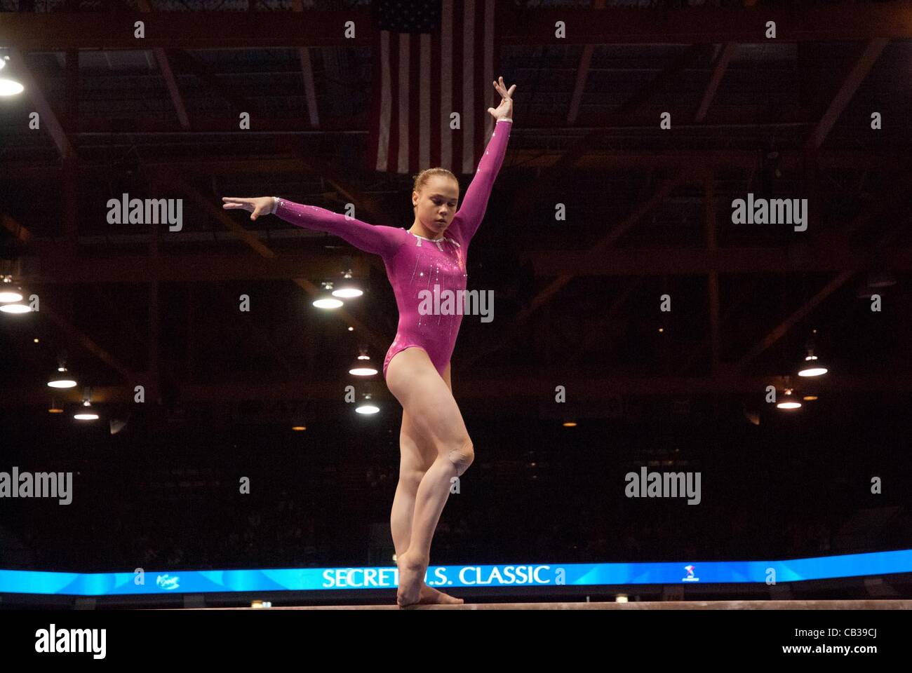 Rebecca Bross of WOGA Gymnastics has mastered the balancing beam Stock Photo