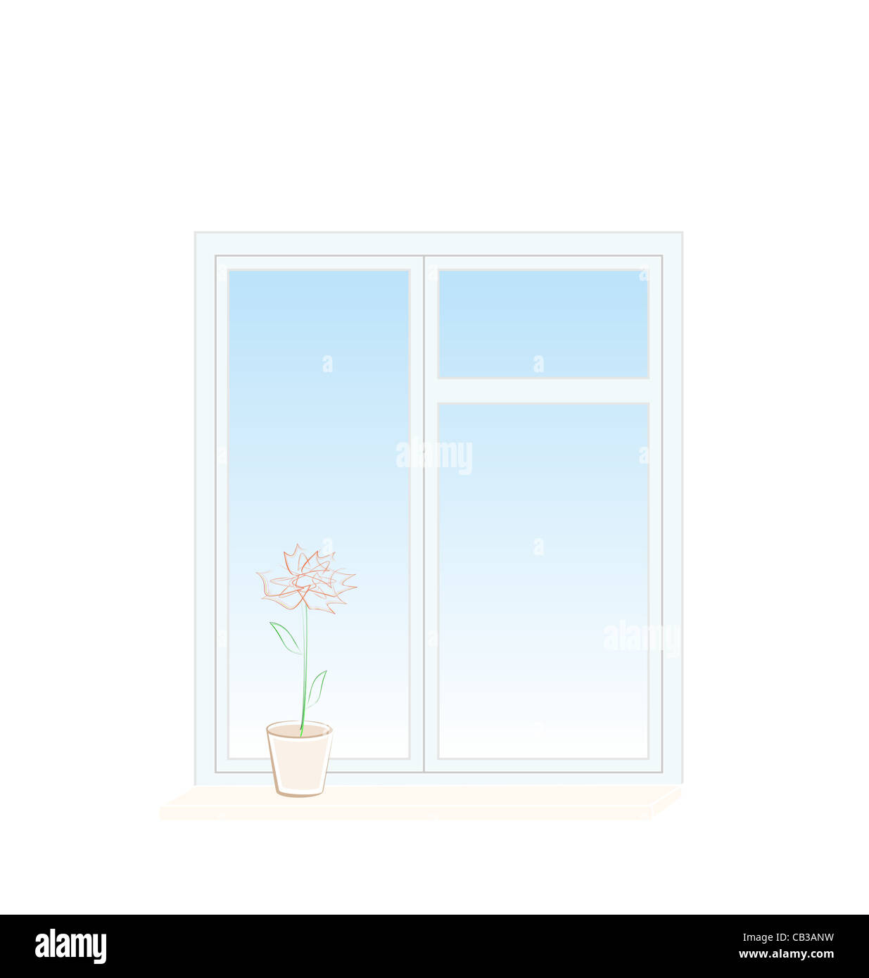 Illustration of flower in a pot on a window sill isolated on white ...