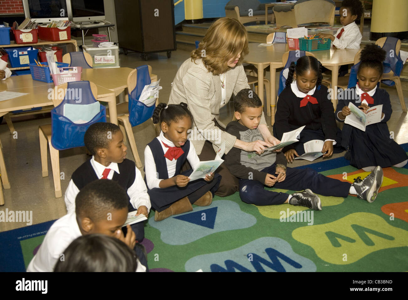 School children at the New American Academy a progressive & very successful inner city public elementary school in Brooklyn, NY. Stock Photo