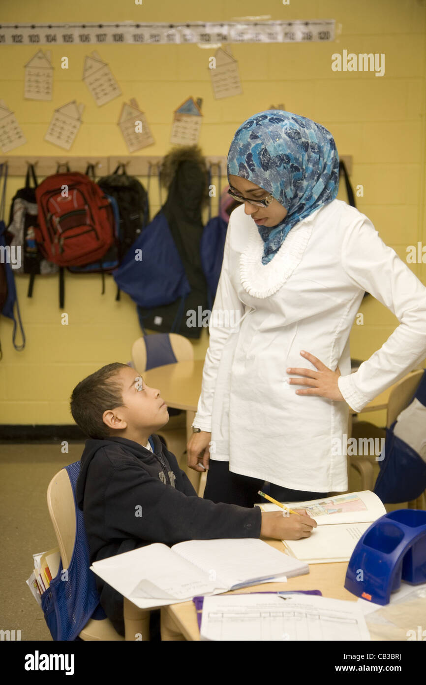 School children at the New American Academy a progressive & very successful inner city public elementary school in Brooklyn, NY. Stock Photo