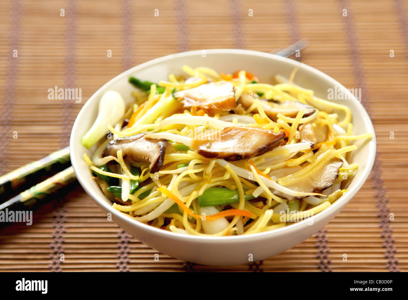 Stir fried Noodle with mushroom Stock Photo