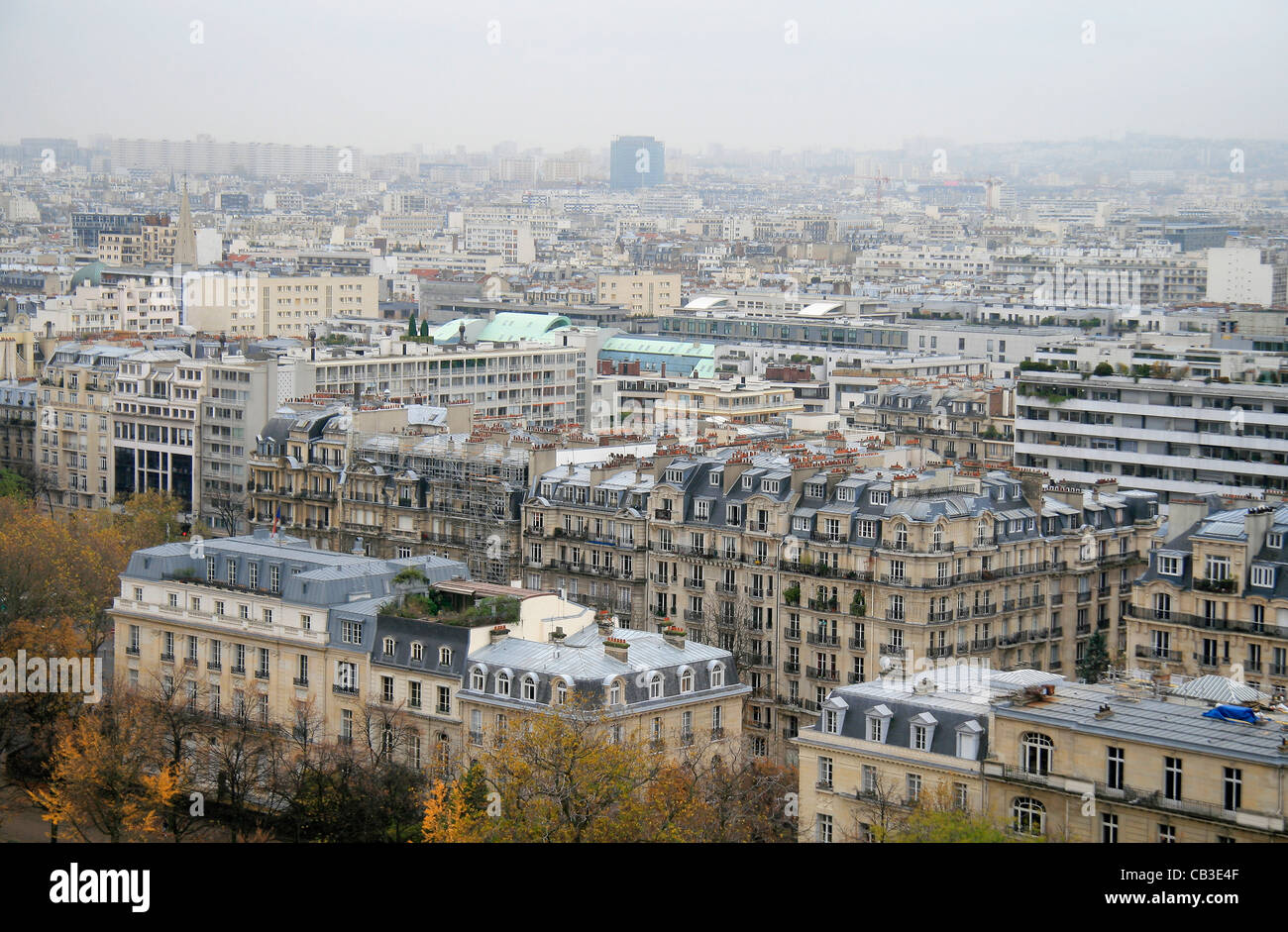 City of Paris, the buildings, view of the Eiffel Tower in the fall (France). Stock Photo
