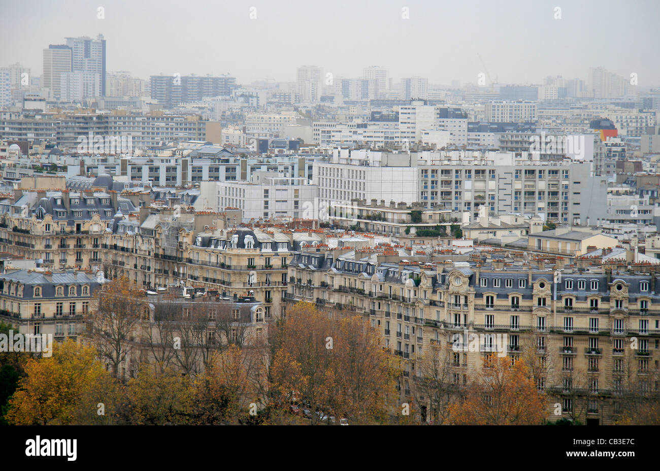 City of Paris, the buildings, view of the Eiffel Tower in the fall (France). Stock Photo