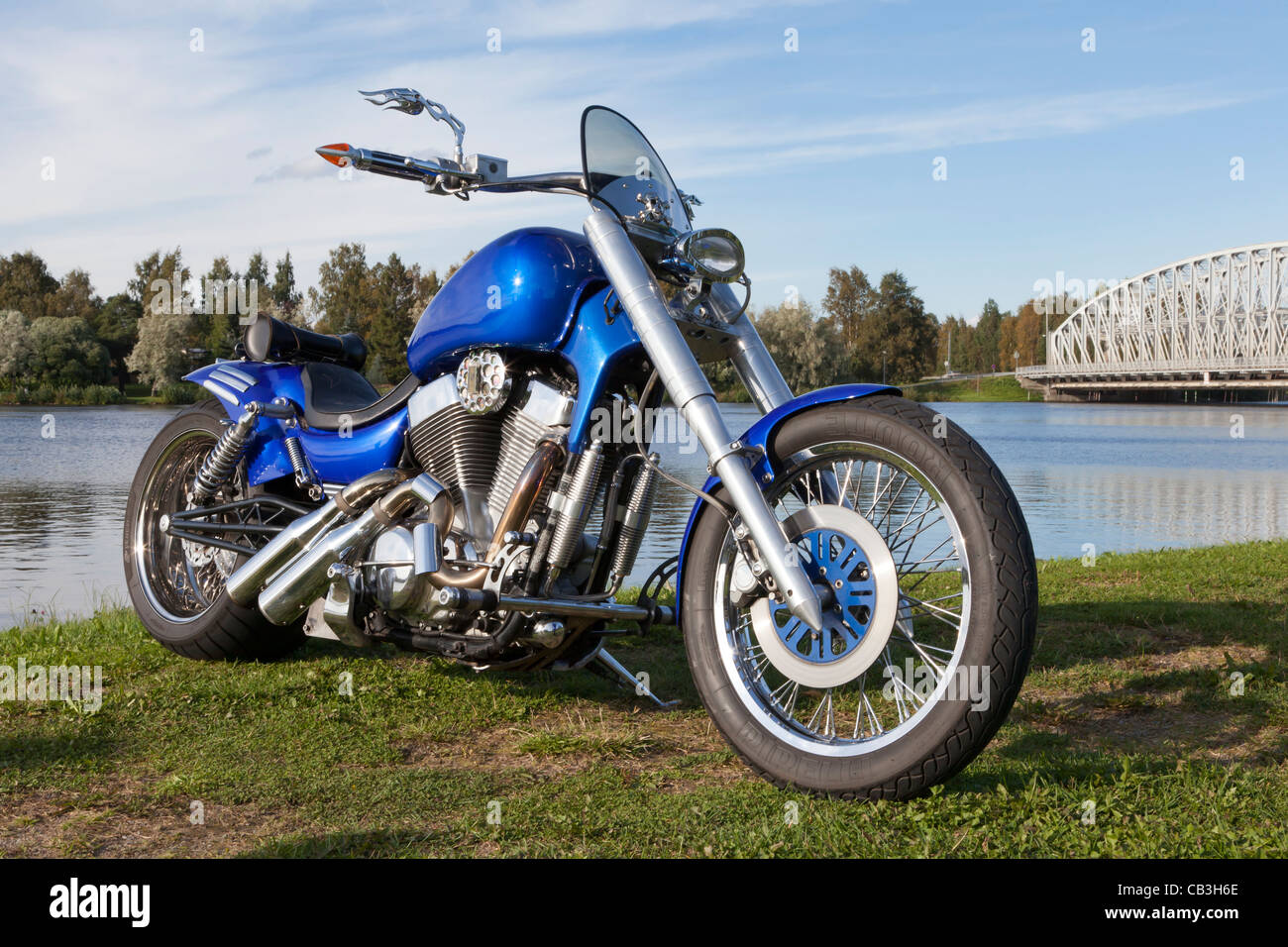 Suzuki Intruder motorcycle by the river in summer. Stock Photo