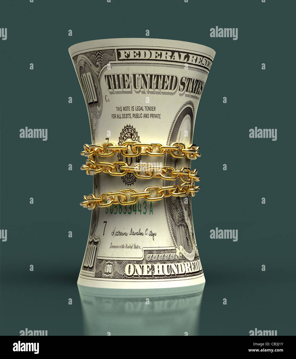 Dollars wrapped in a chain Stock Photo