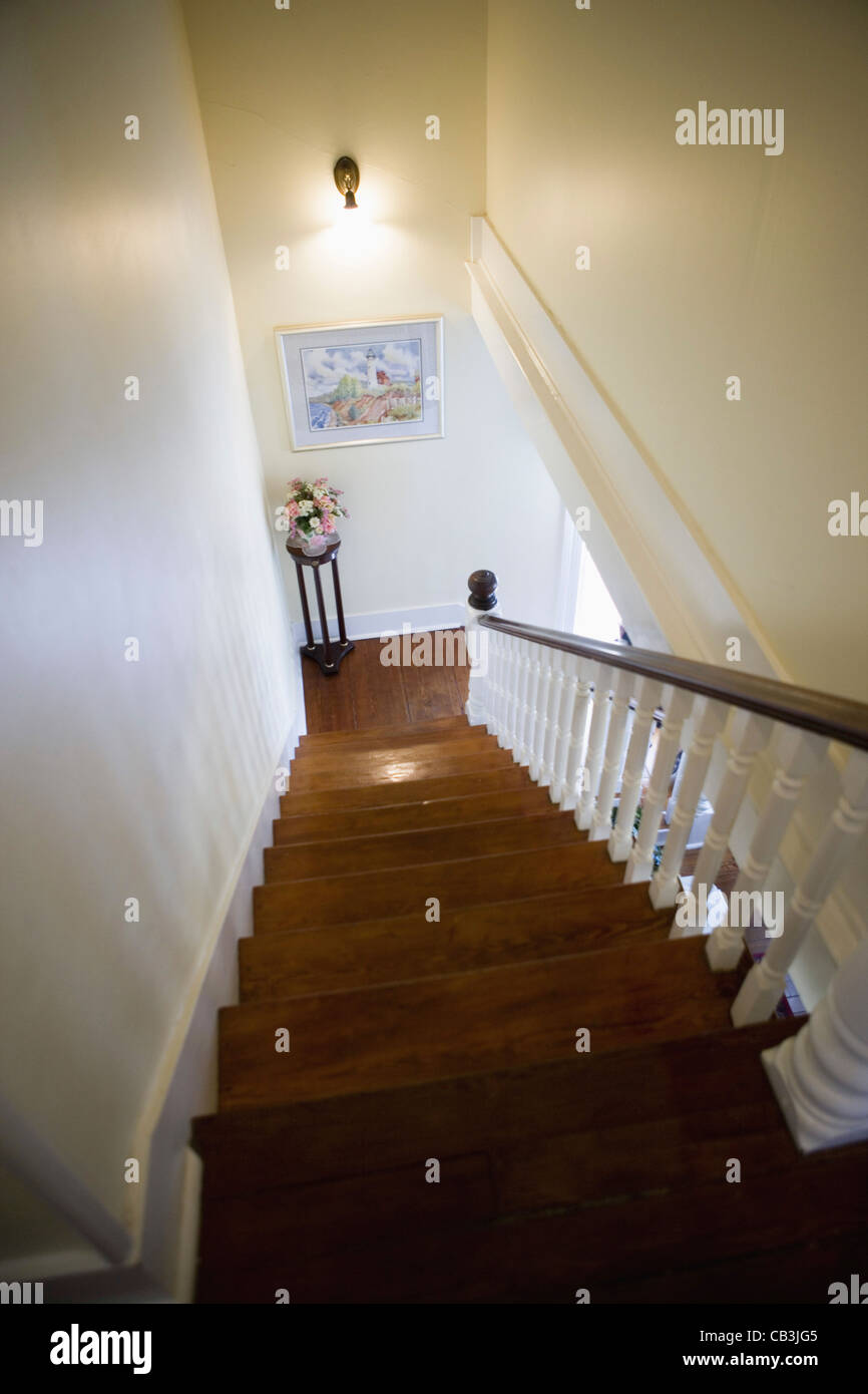 Downward view of stairs in a home Stock Photo