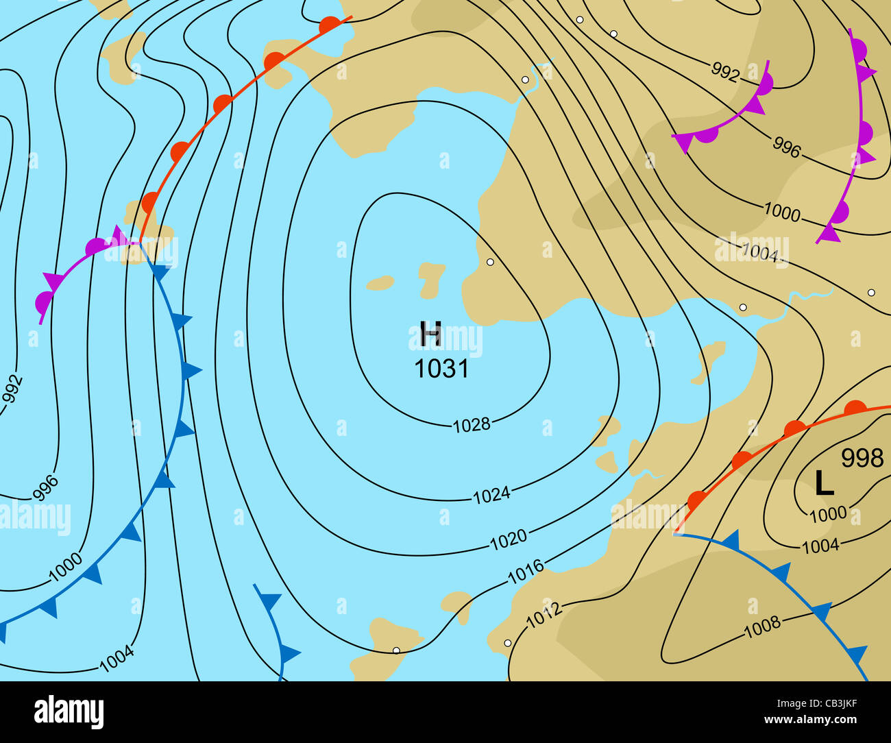 Illustration Of A Generic Weather Map Showing A High Pressure