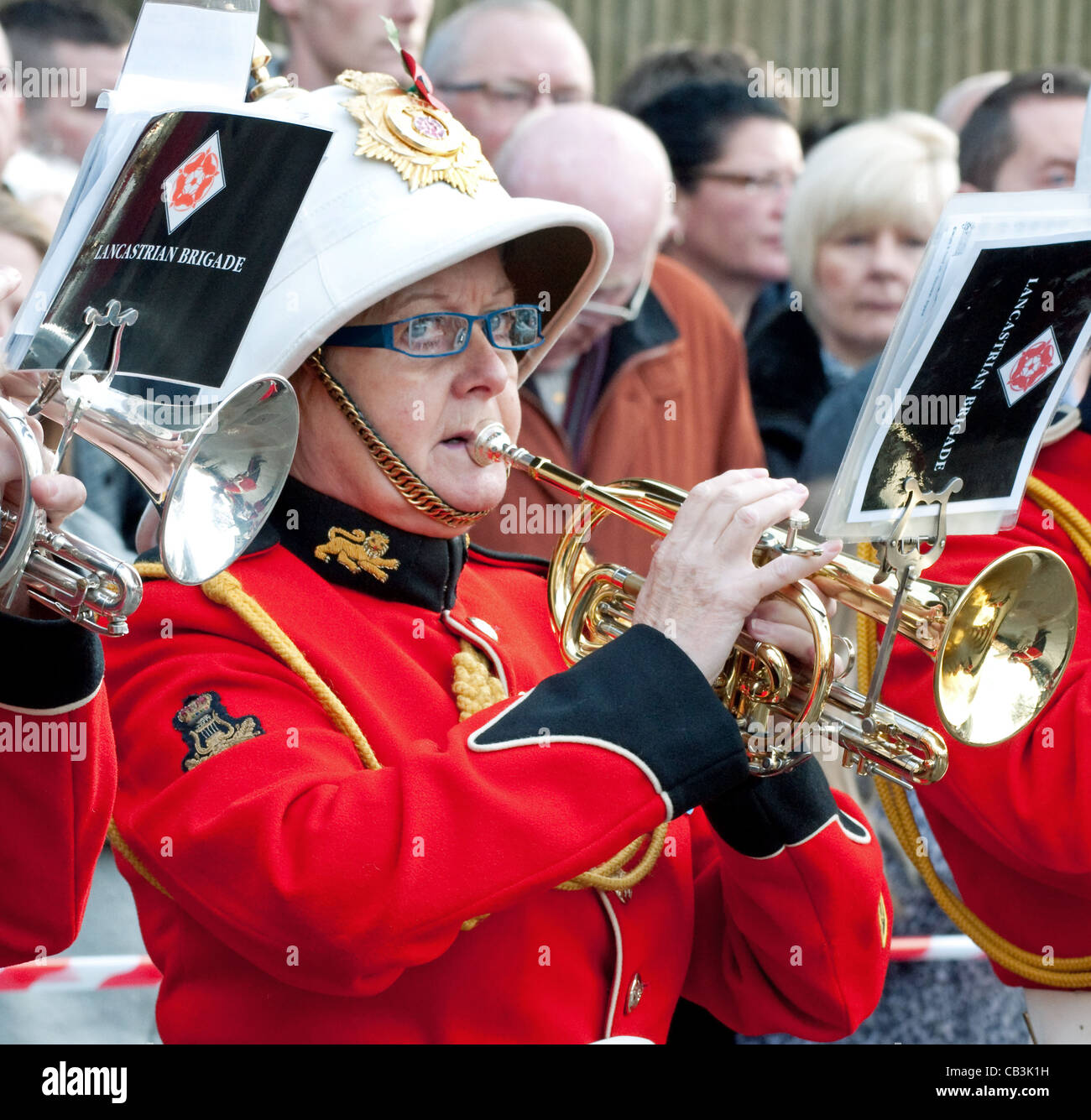 Bandswoman playing at Remembrance Day Parade, Preston