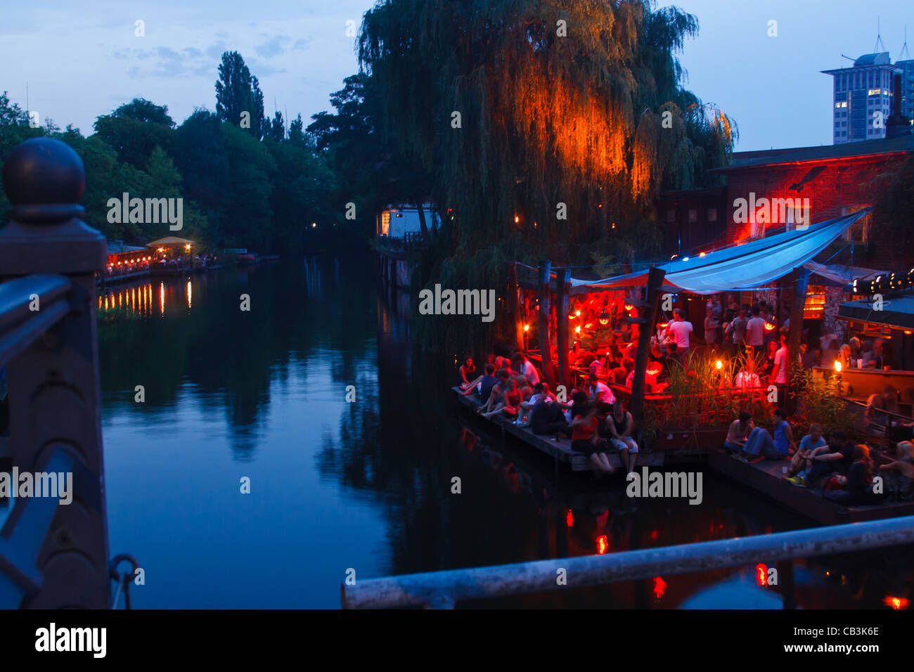 Nightlife in Berlin. Trendy club der Visionaere at bank of Spree in Kreuzberg district. Berlin