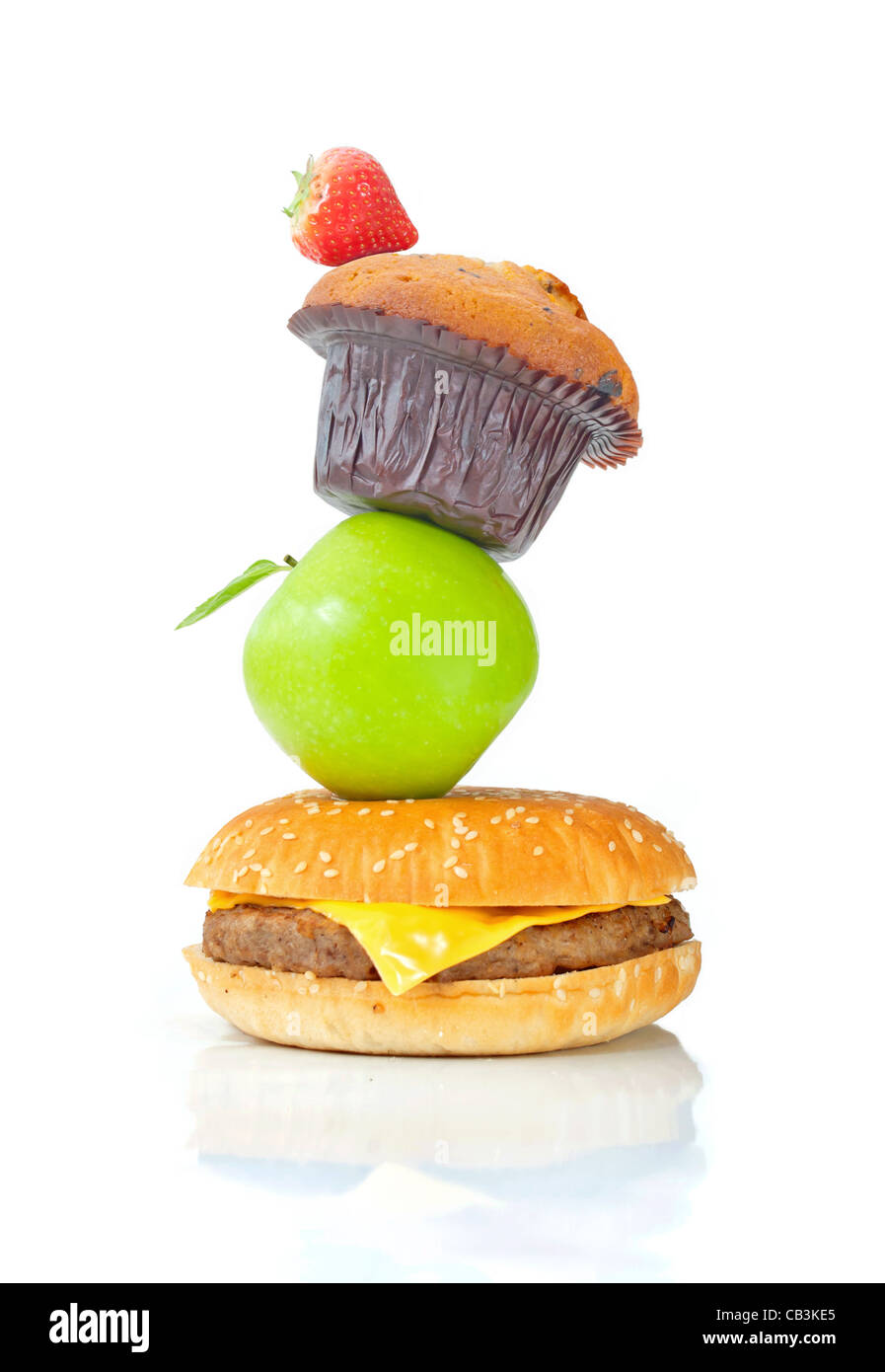 Stack of different foods both healthy and unhealthy Stock Photo