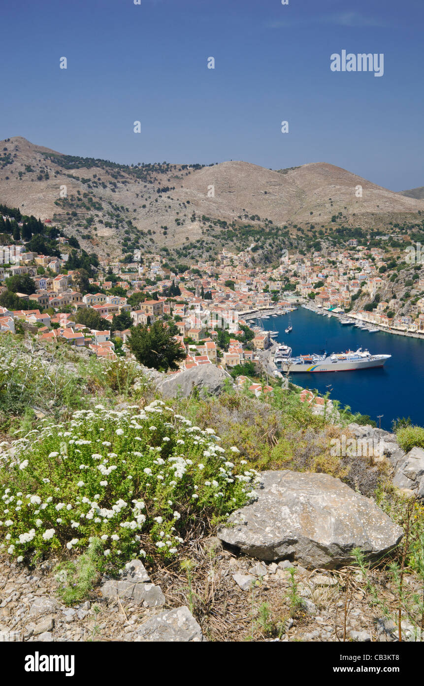View of Gialos harbour, Symi Island, Greece Stock Photo