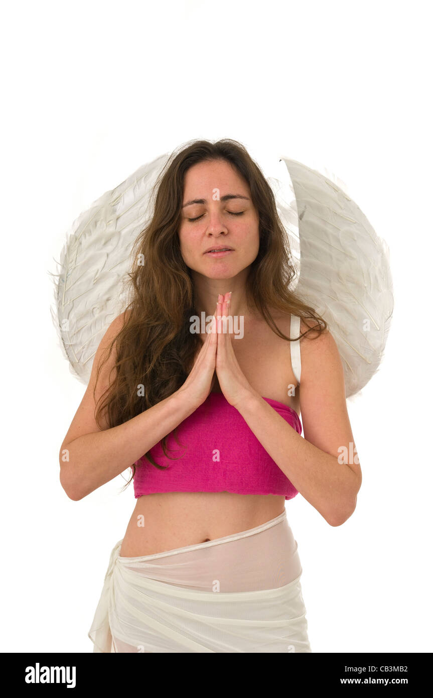 innocent angel On white Background Stock Photo