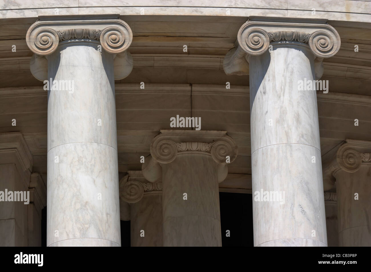 The columns and ionic capitals of the Jefferson Memorial, Washington, DC. Stock Photo