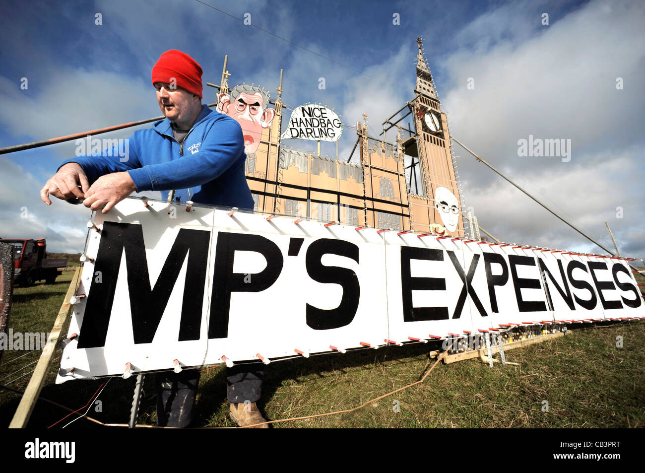 MPs expenses row displayed at Lewes bonfire night where an effigy is being prepared to b  blown up. Stock Photo