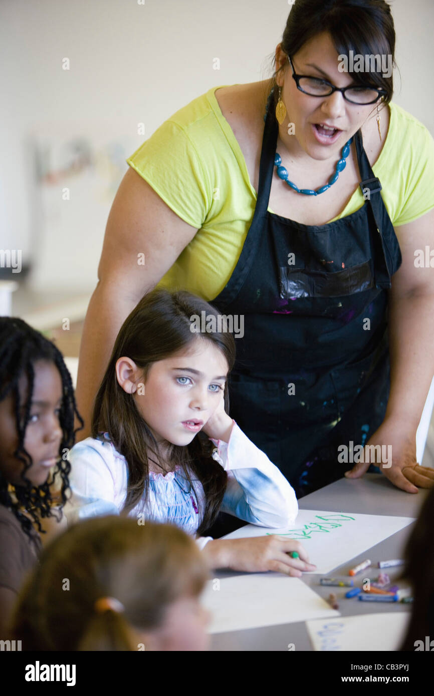 An art teacher with her young students in art class Stock Photo - Alamy