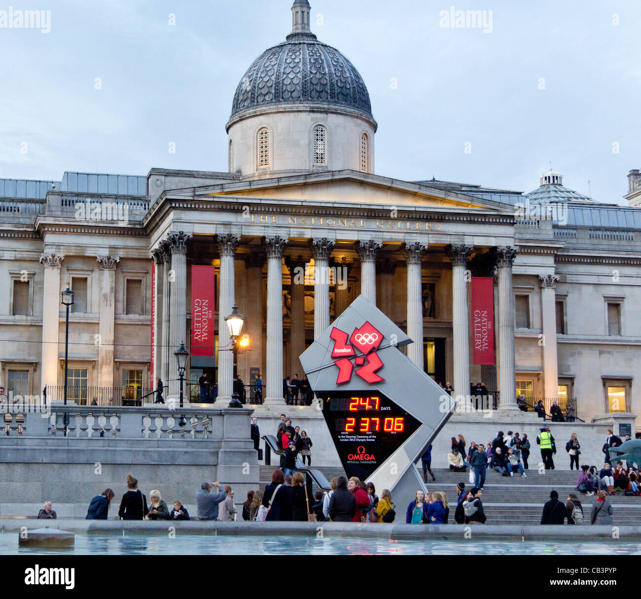 The official Olympic Countdown Clock in Trafalgar Square, London Stock Photo