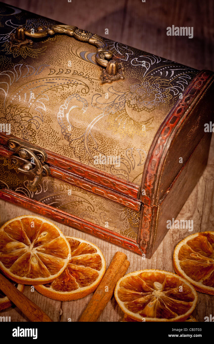 Vintage treasure chest with old metal keys Stock Photo Alamy