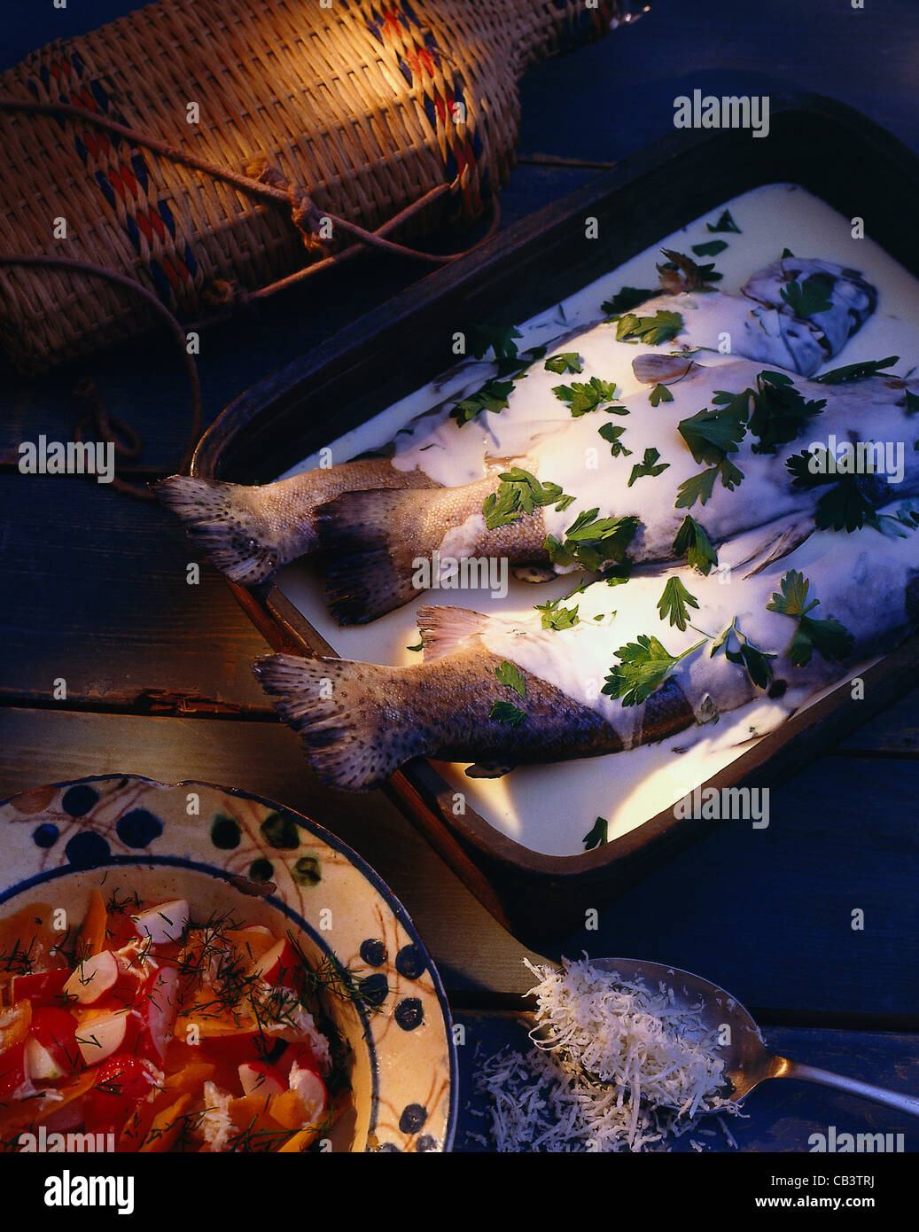 Trout with parsley horseradish sauce Stock Photo Alamy