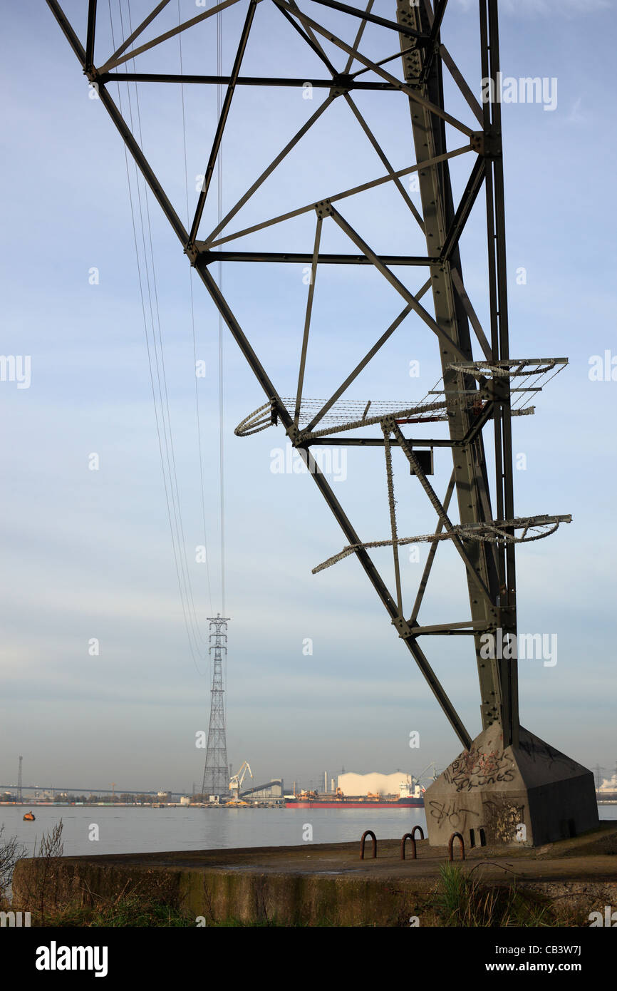 The two pylons crossing the river Thames, they are the tallest Pylons