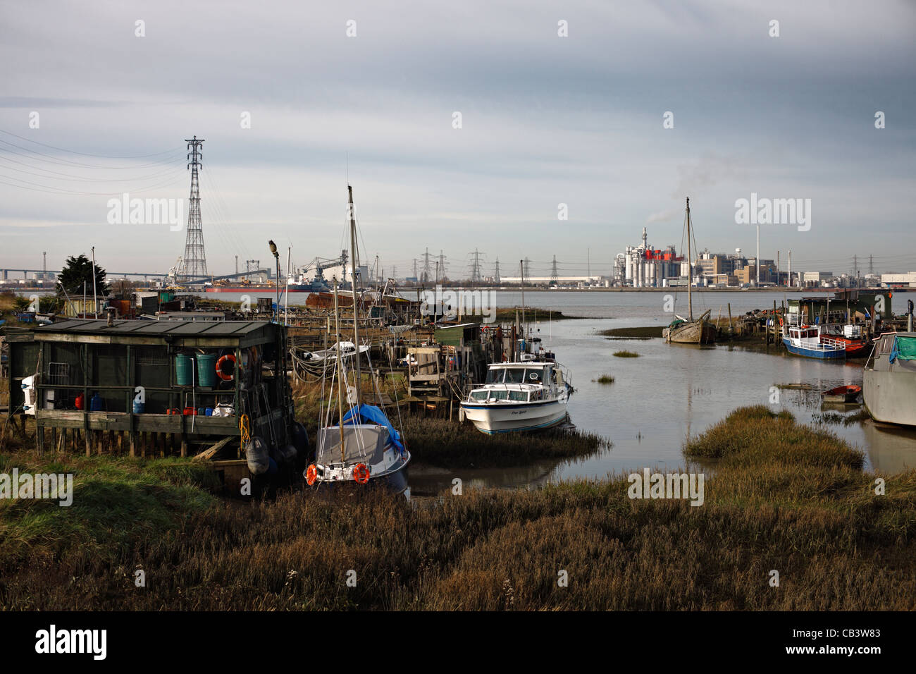 Community of people living in a creek, Swanscombe Marshes. Stock Photo