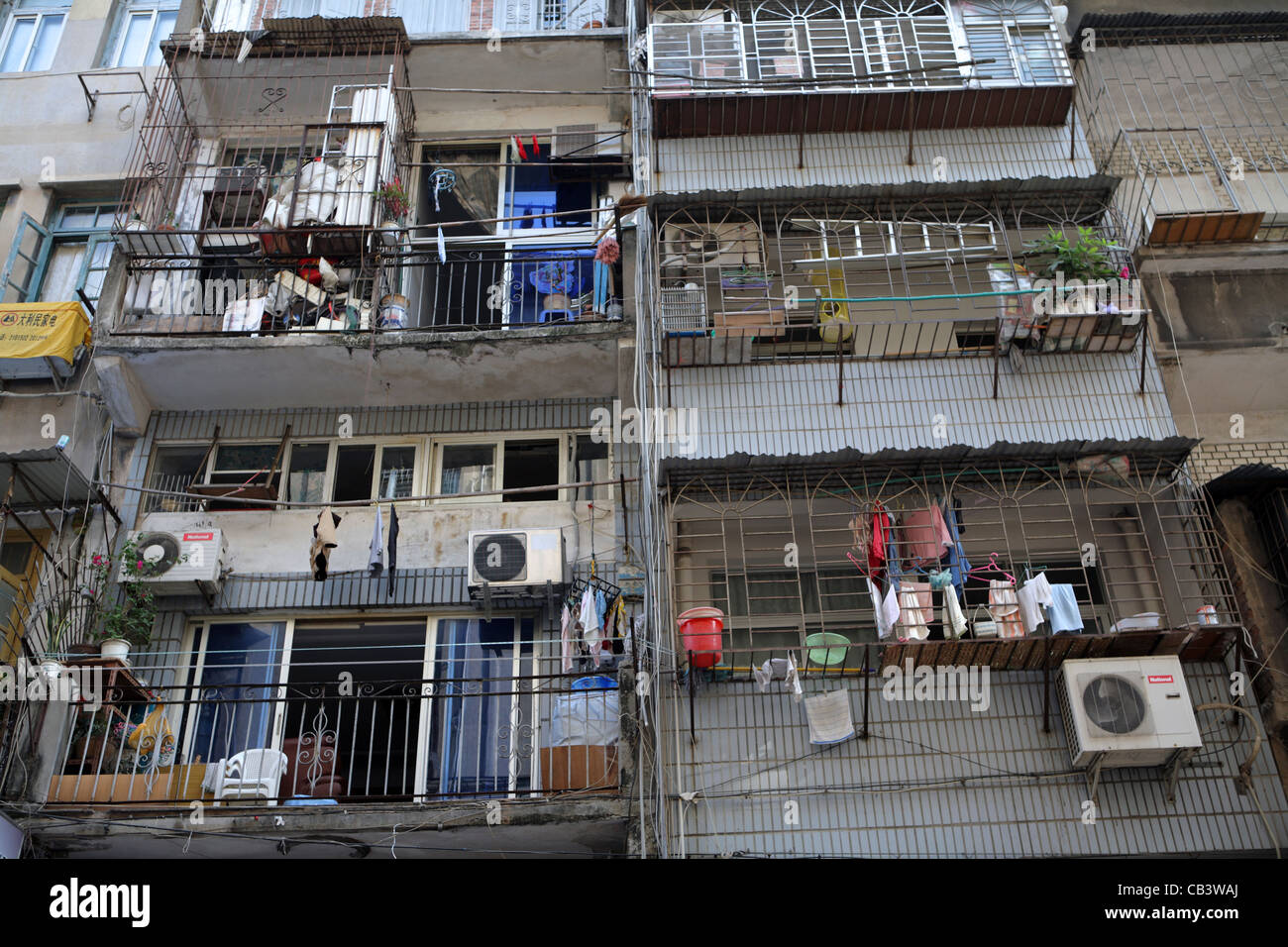 old downtown colonial apartments above high street, Xiamen, China, Asia