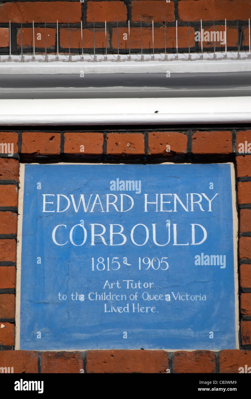 blue plaque marking a home of artist edward henry corbould, tutor to the children of queen victoria, kensington, london, england Stock Photo