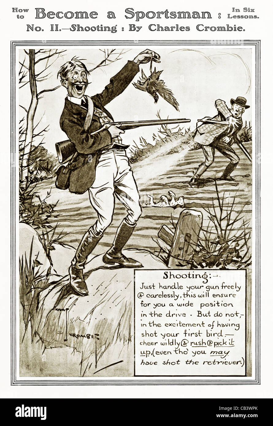 Become a Sportsman, Shooting, Edwardian advice for the tyro shot not to pick up his own bird even if he had shot the retriever. Stock Photo