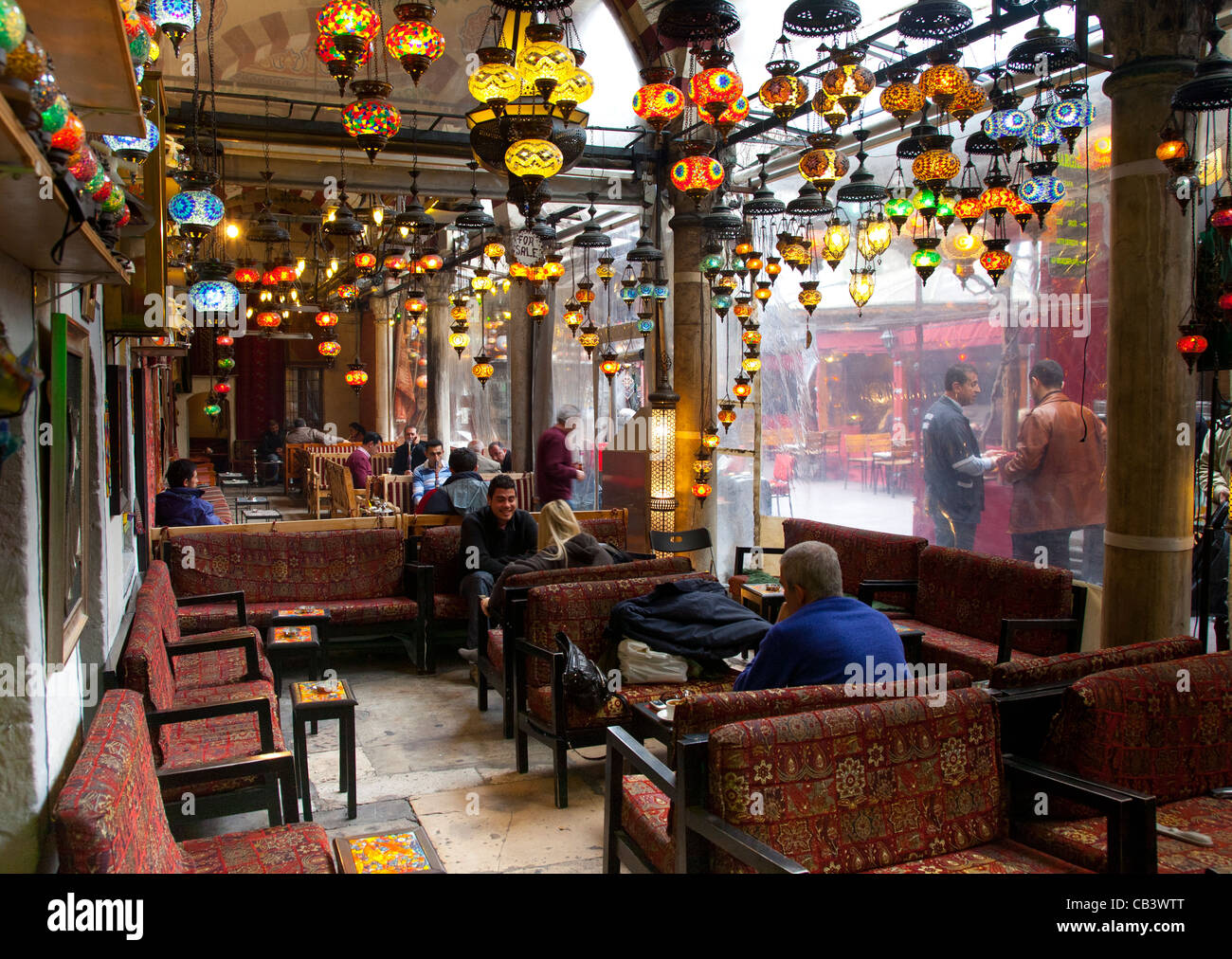 Pavement cafe with lamps. Stock Photo