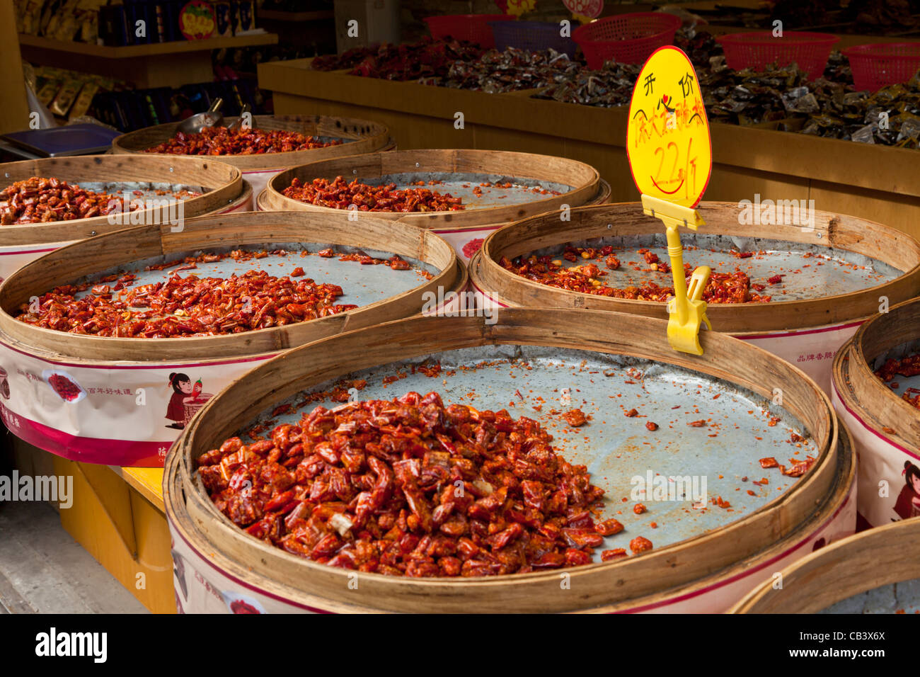 Sichuan dried peppers for sale in a market Chengdu Sichuan province PRC, People's Republic of China, Asia Stock Photo