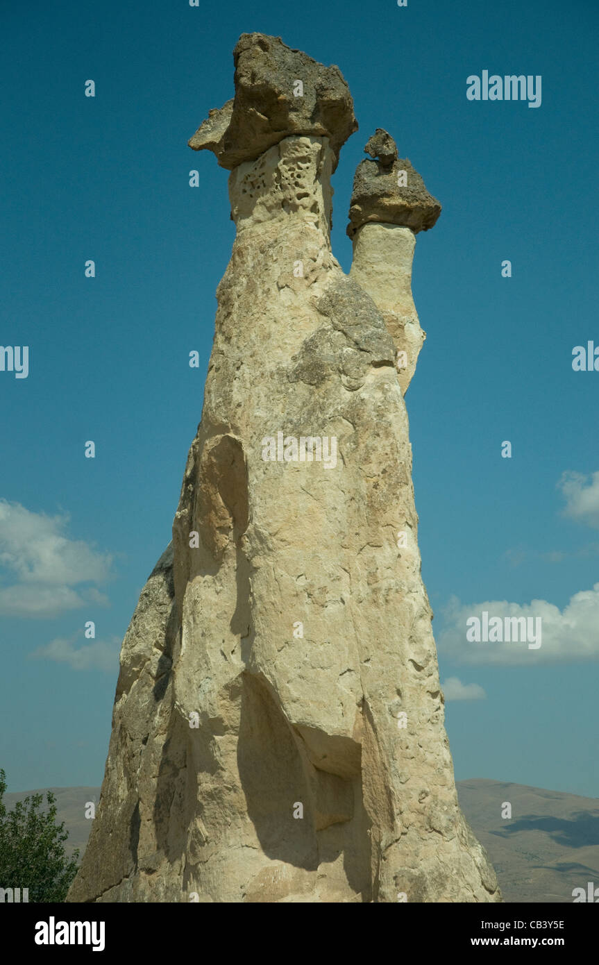 So-called 'fairy chimneys', tufa rock formations, are a remarkable sight at Pasabag in the Zelve valley in Cappadocia Stock Photo