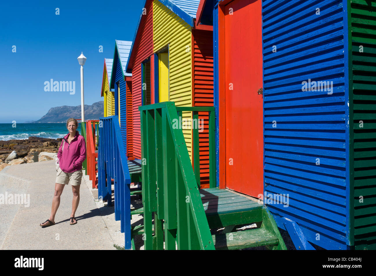 Colorful beach huts at St. James Bay near Simons Town Western Cape South Africa Stock Photo