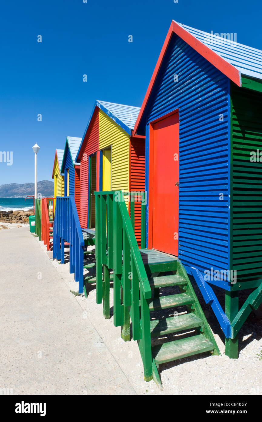 Colorful beach huts at St. James Bay near Simons Town Western Cape South Africa Stock Photo