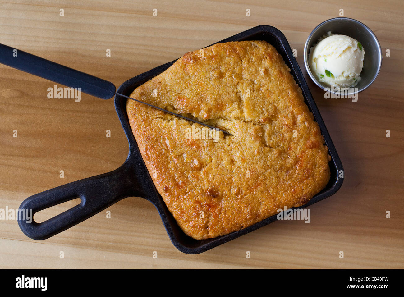 Close-up of a corn bread in a skillet Stock Photo