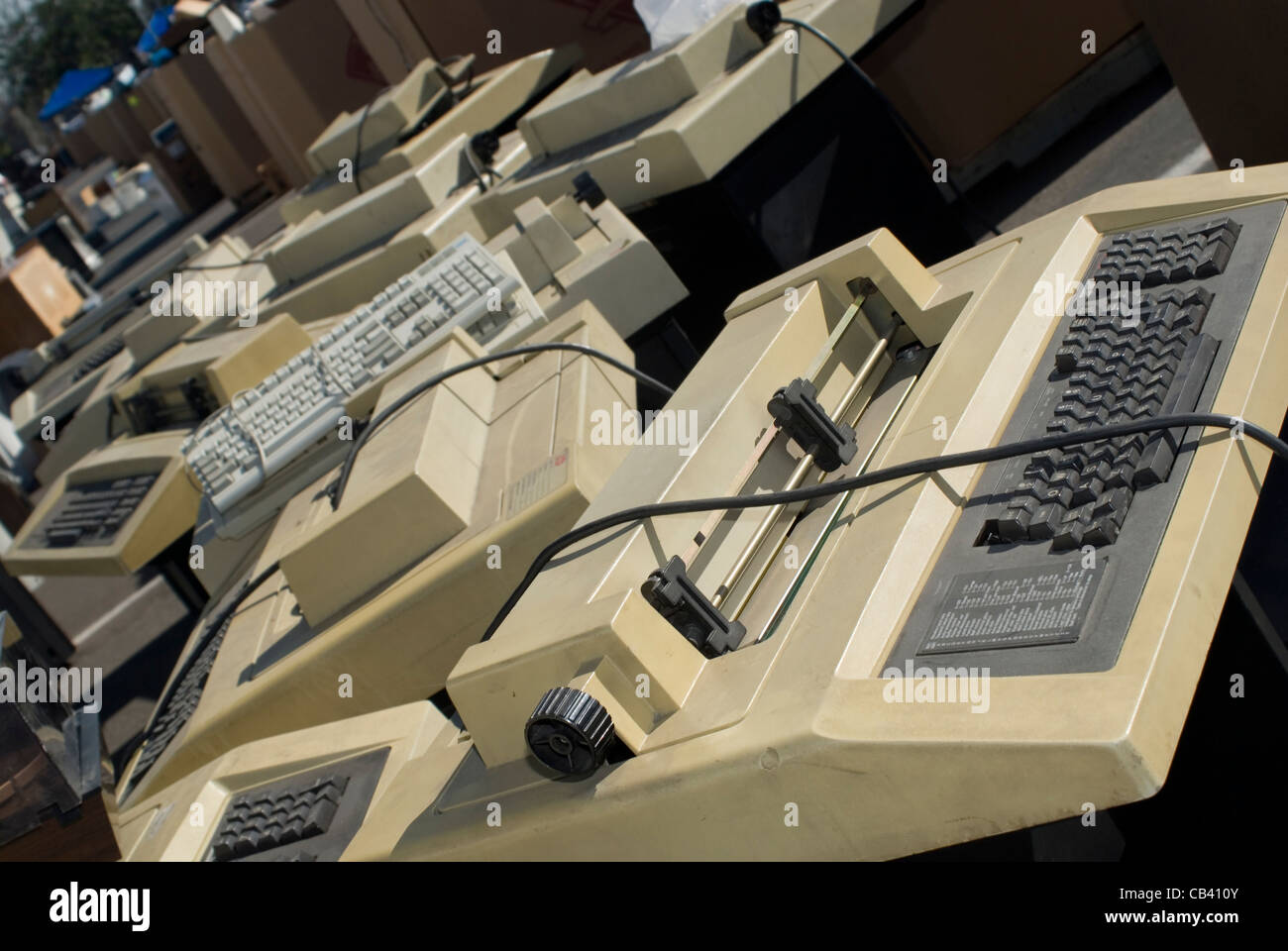 Junkyard full of old computers awaiting recycling Stock Photo Alamy