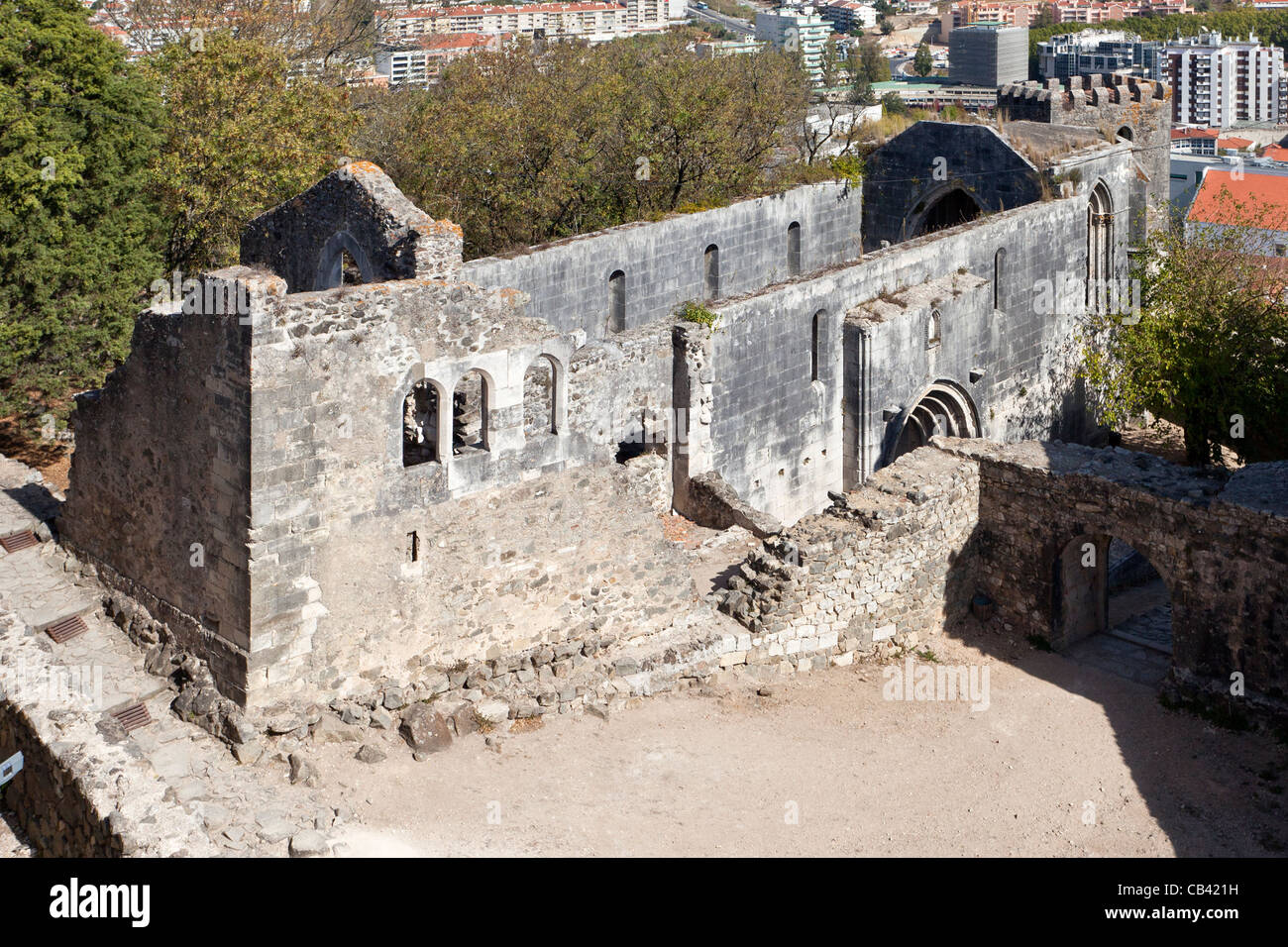 Ruins of the Nossa Senhora da Pena Church (aka Santa Maria da Pena), inside the Leiria Castle. Leiria, Portugal. Stock Photo