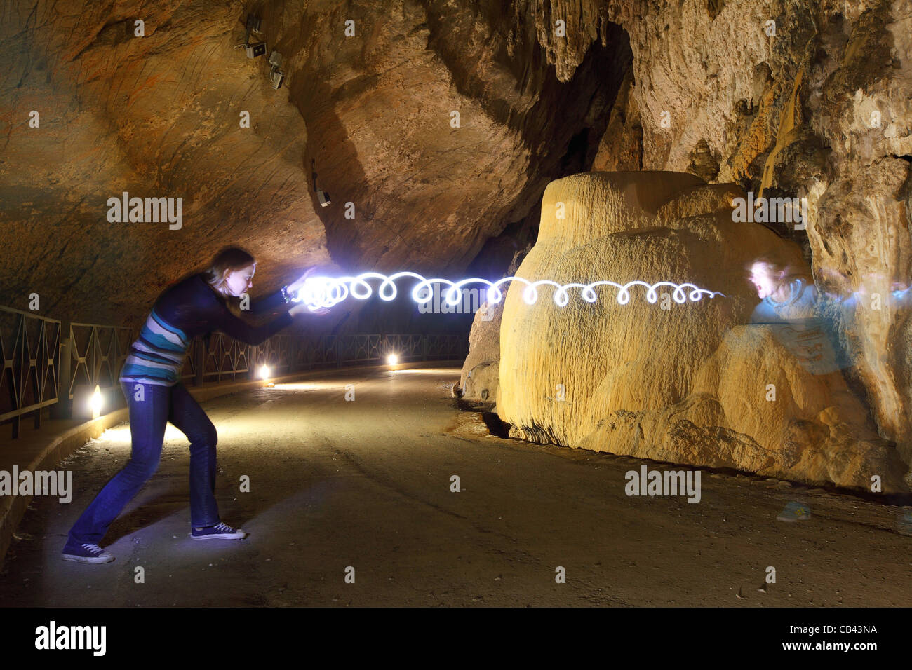 playing with long exposure photography. Photos inside a cave Stock Photo