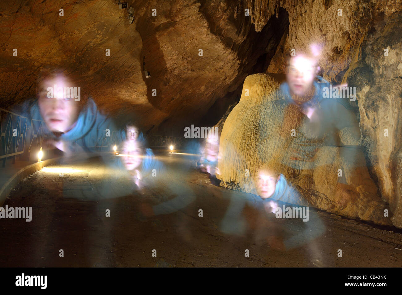 playing with long exposure photography. Photos inside a cave Stock Photo