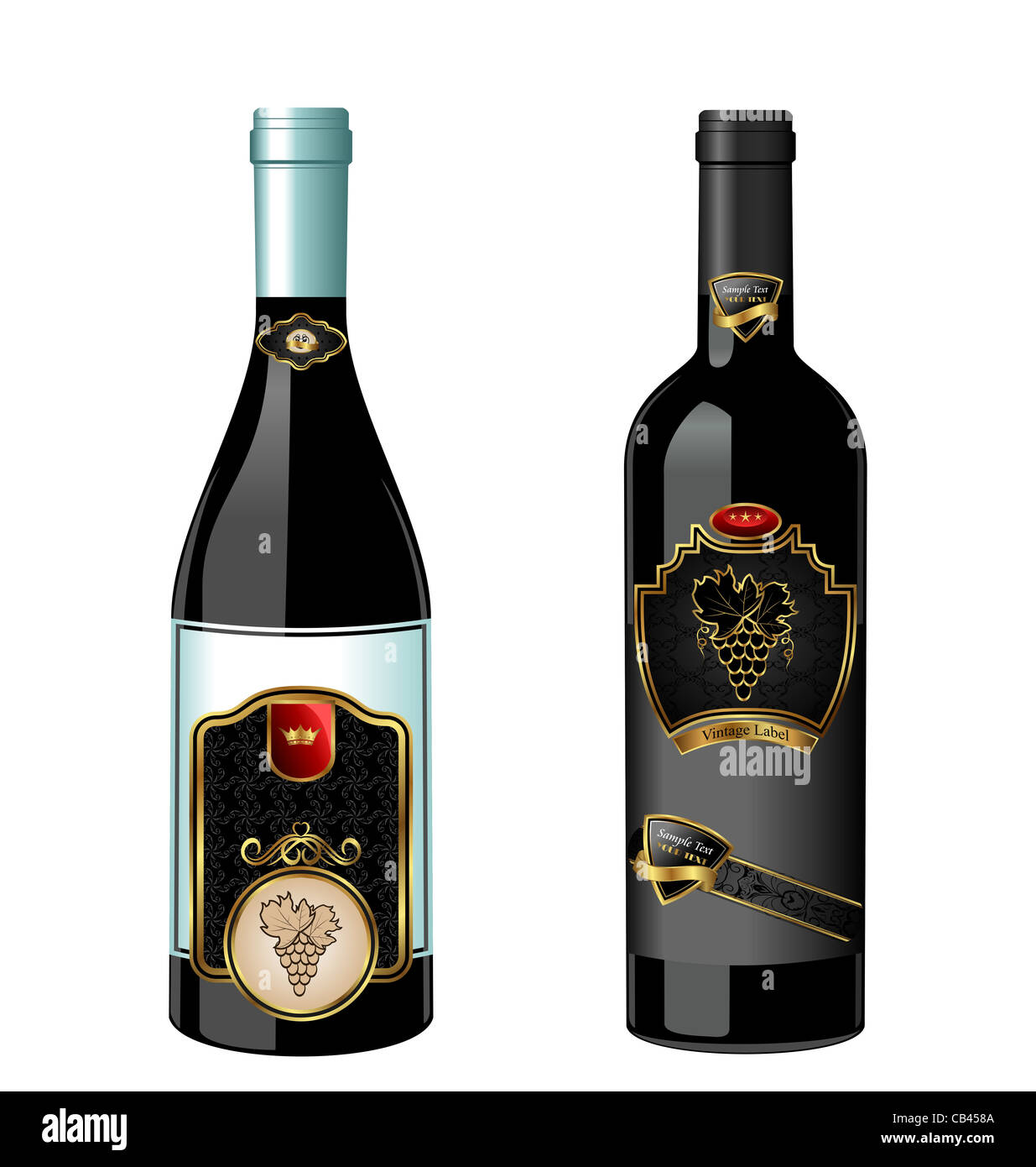 Illustration set wine bottles with label isolated on white background ...
