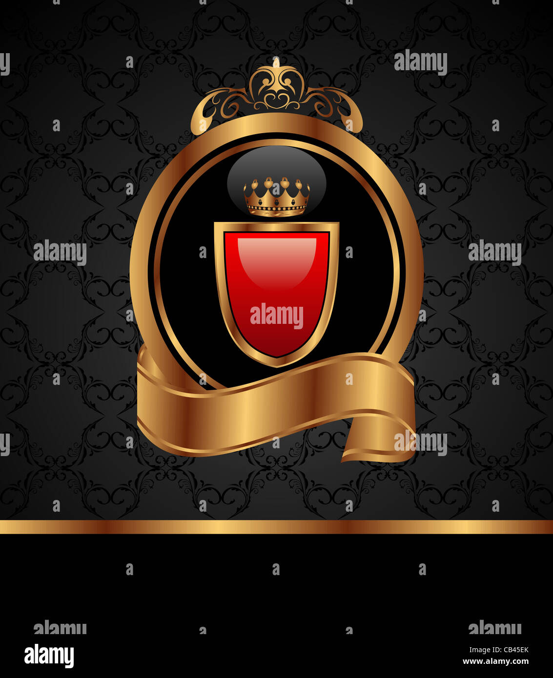 Illustration elegant golden floral frame with heraldic elements - crown ...