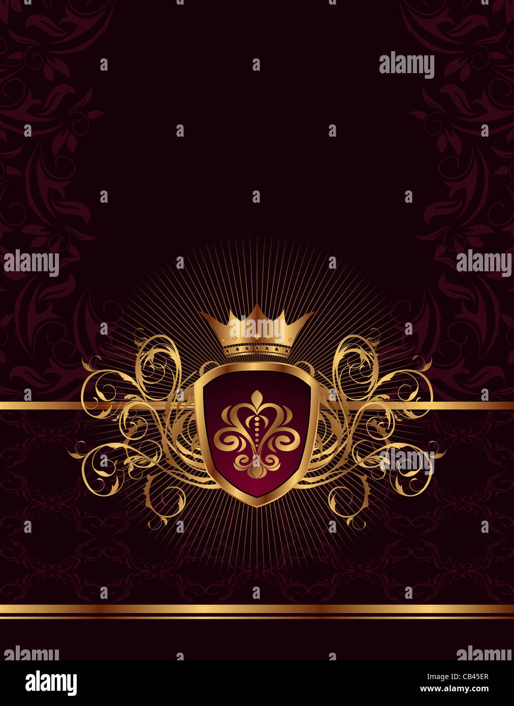 Illustration elegant golden floral frame with heraldic elements - crown ...