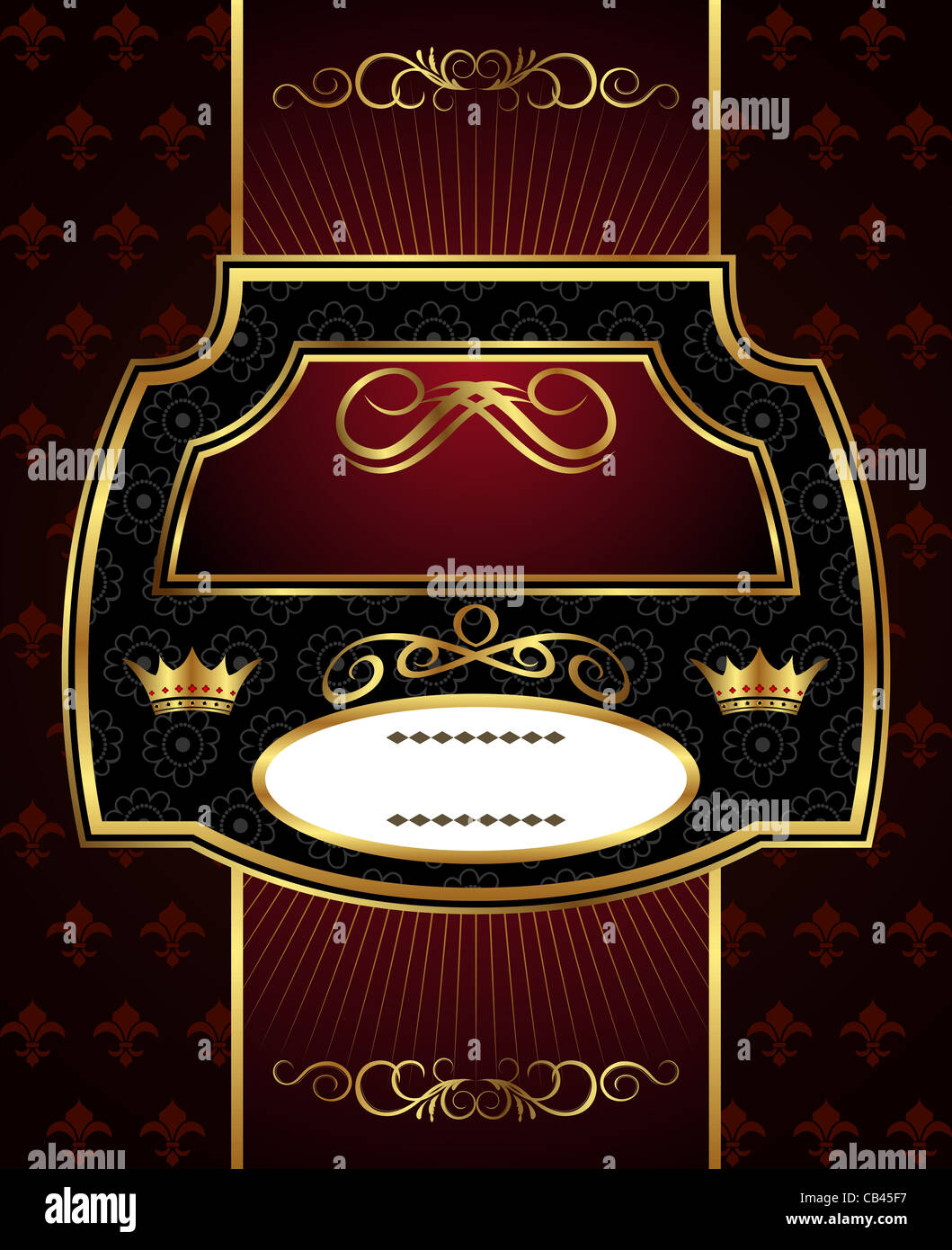 Illustration elegant golden floral frame with heraldic elements - crown ...