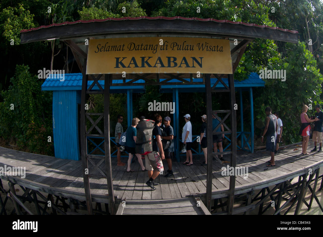 The welcoming pier at Jellyfish Lake, Jellyfish Lake, Kakaban Island, Berau, Kalimantan, Borneo, Indonesia, Pacific Ocean Stock Photo