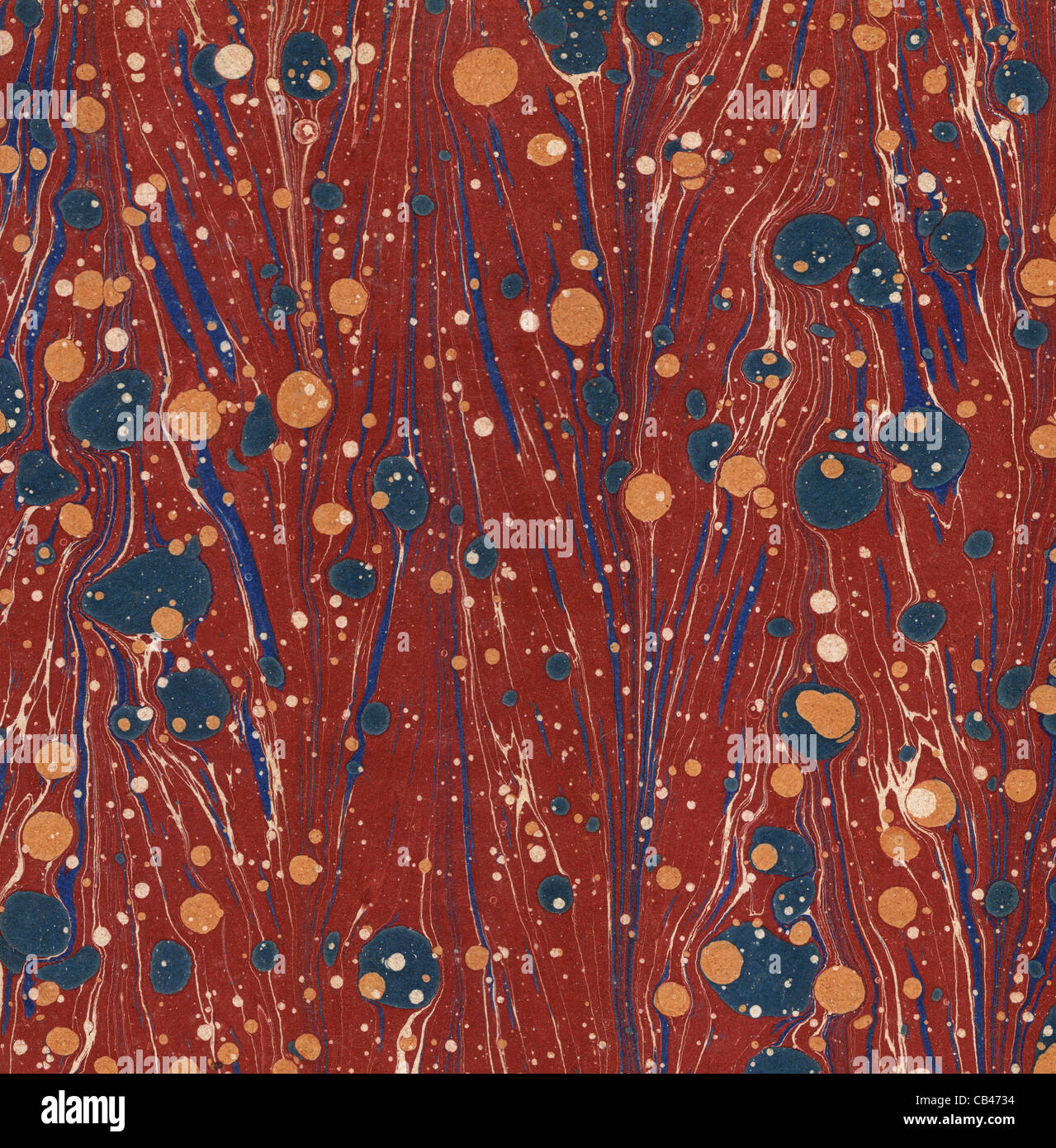 red and blue marbled paper from an antique book Stock Photo