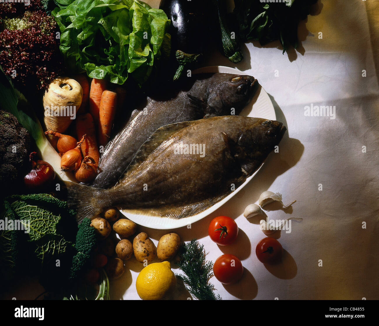 Still: sole with vegetables Stock Photo