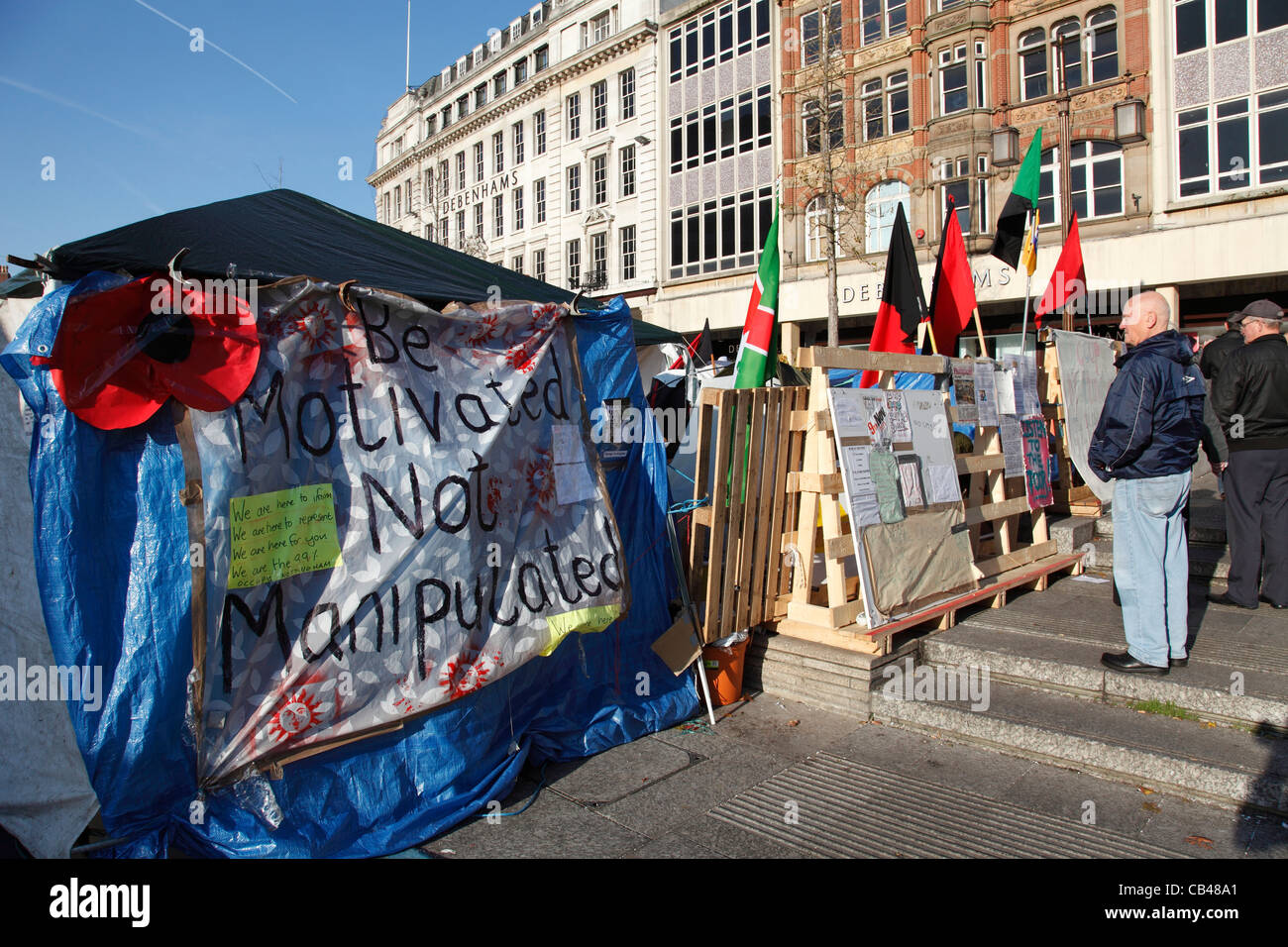 The Occupy Notts anti-capitalism protest camp in the Old Market Square, Nottingham, England, U.K. Stock Photo