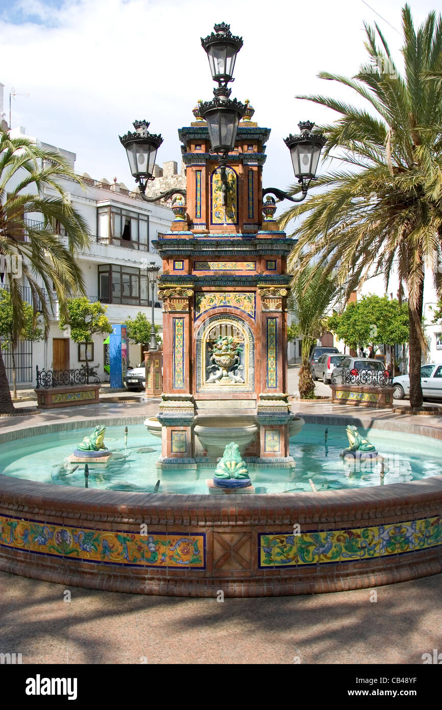 Tile decorated water fountain in Plaza de Espana , Vejer, Andalucia, Spain  Stock Photo - Alamy
