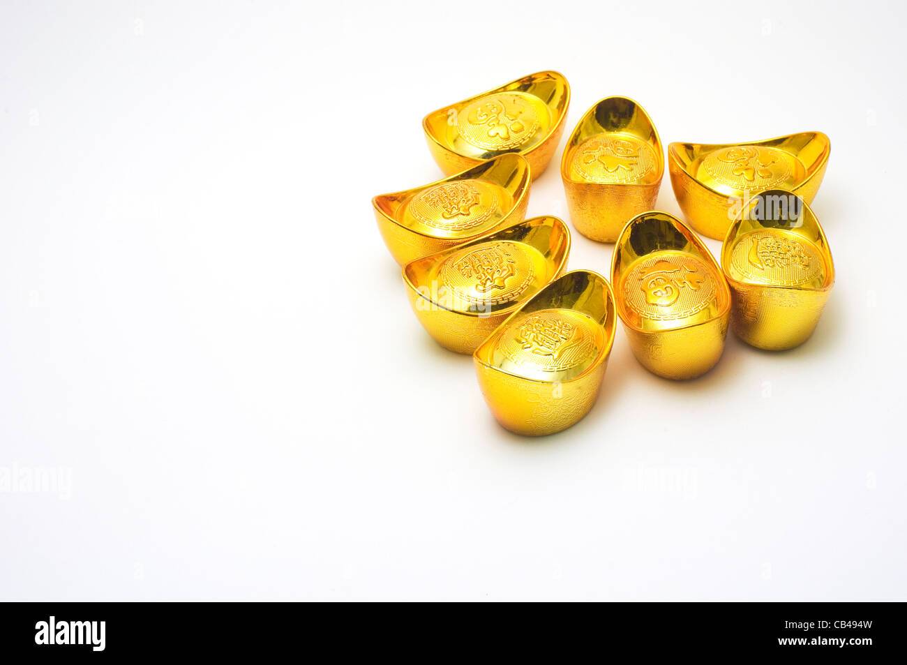 chinese gold ingots, a symbol of wealth for chinese. Stock Photo