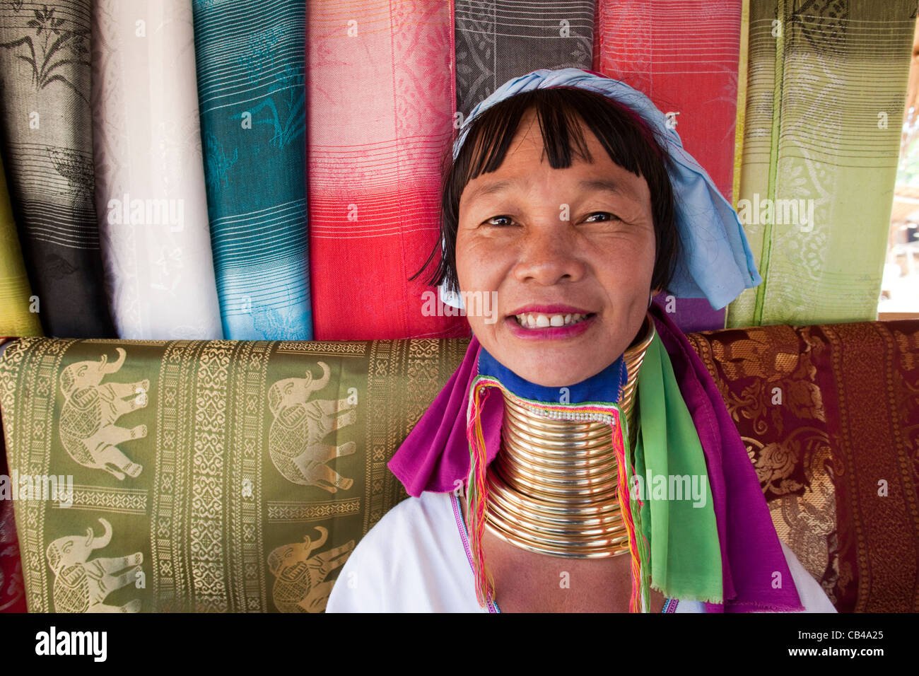 Thailand, Golden Triangle, Chiang Mai,Long Neck Karen Hilltribe, Long Neck Woman Stock Photo