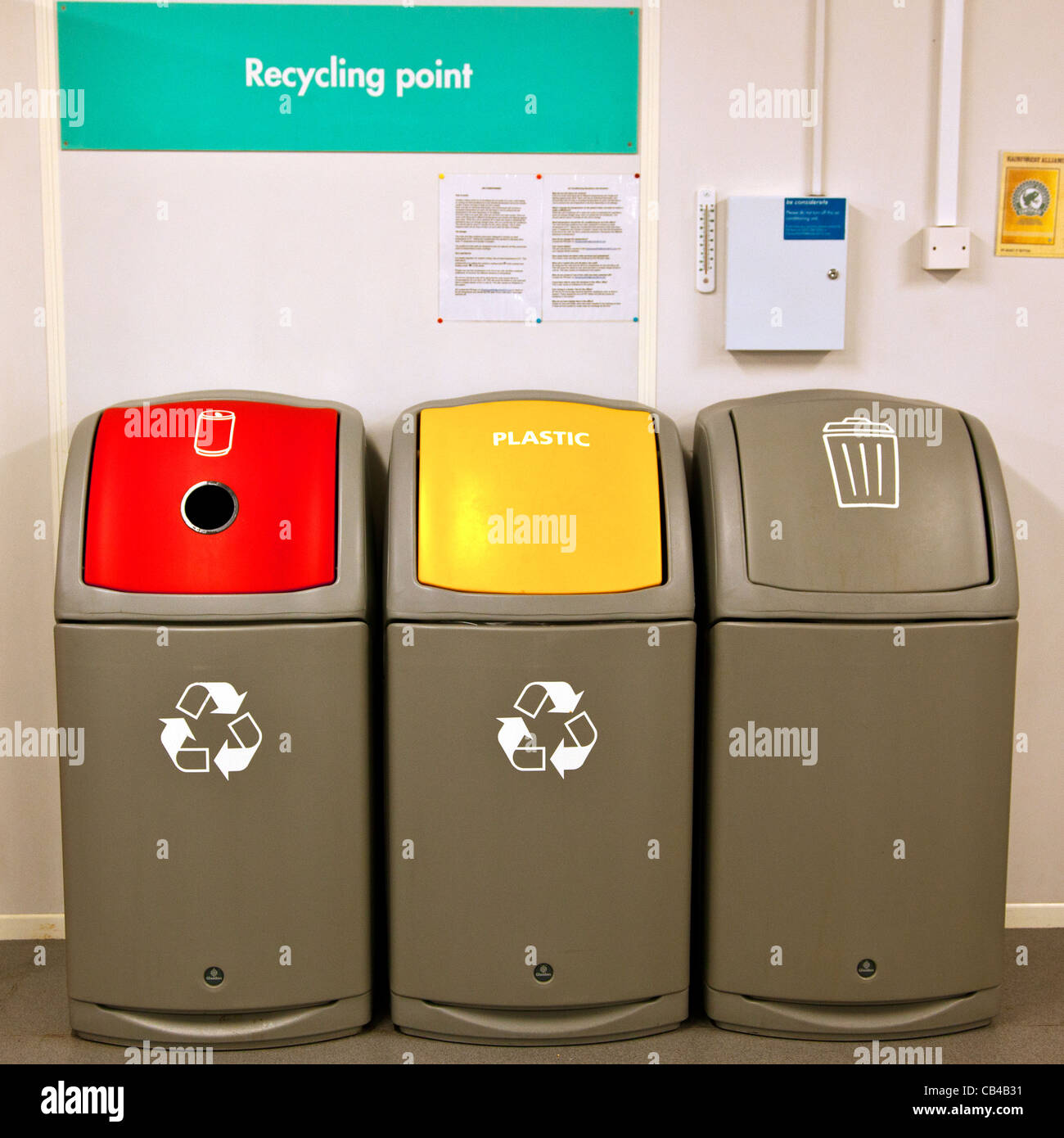 Recycling Bins at Recycling Point in Office Complex Stock Photo Alamy